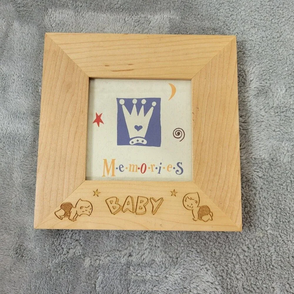 Baby Photo Frame 3x3 Small Square Brown Wood Traditional 6in Tabletop Desk S27E